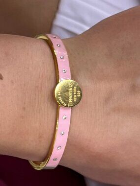 925 Sterling Silver Pink Enamel Hinged Bangle Bracelet